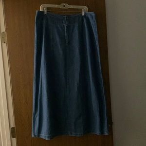 Woman’s blue denim skirt